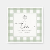 パンプキンセージ緑ギンガムファースト誕生日 スタンダードカクテルナプキン (正面)