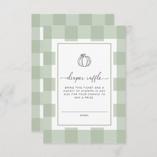 パンプキンセージ緑ジンガムおむつラッフルチケット エンクロージャーカード (正面/裏面)