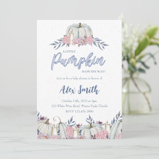 パンプキンダスティブルーベビーシャワー招待状ボーイ 招待状 (スタンド正面)