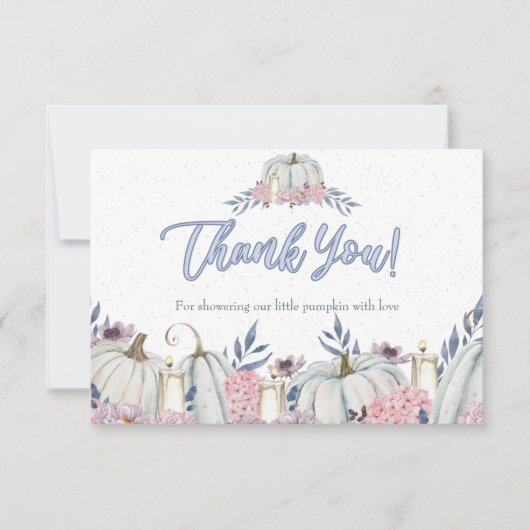 パンプキンダスティブルーボーイベビーシャワーサンキューカード 招待状 (正面)