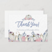 パンプキンダスティブルーボーイベビーシャワーサンキューカード 招待状 (正面/裏面)