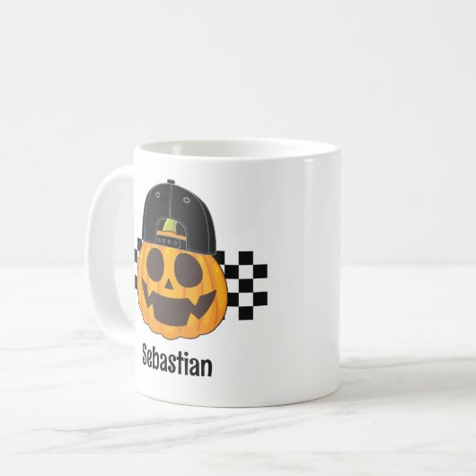 パンプキンダードレトロパターンボーイズ秋ハロウィーン コーヒーマグカップ (正面左)