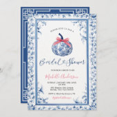 パンプキンチノイスリーブルーフローラ秋ブライダルシャワー 招待状 (正面/裏面)