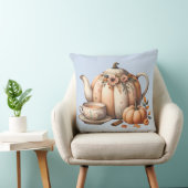 パンプキンティーポットと秋花模様イラストレーション クッション (椅子)