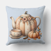 パンプキンティーポットと秋花模様イラストレーション クッション (裏面)