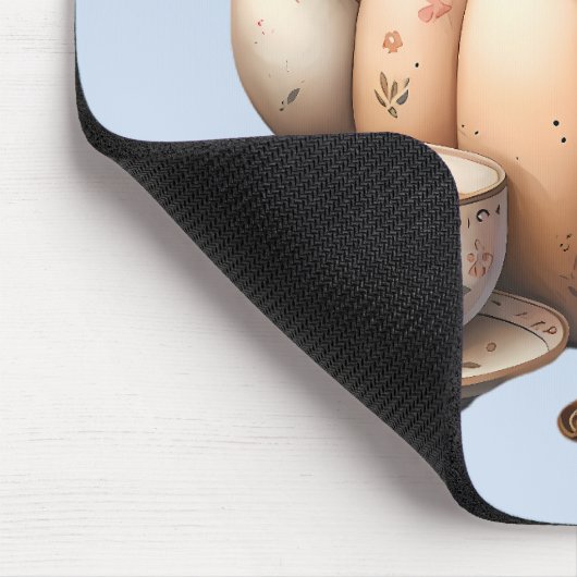 パンプキンティーポットと秋花模様イラストレーション マウスパッド (コーナー)