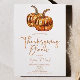 パンプキンディスコボール感謝祭ディナーパーティー 招待状