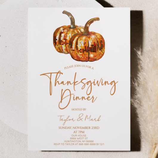 パンプキンディスコボール感謝祭ディナーパーティー 招待状