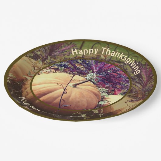 パンプキンディスプレイパーソナライズされた秋感謝祭 ペーパープレート (アングル)
