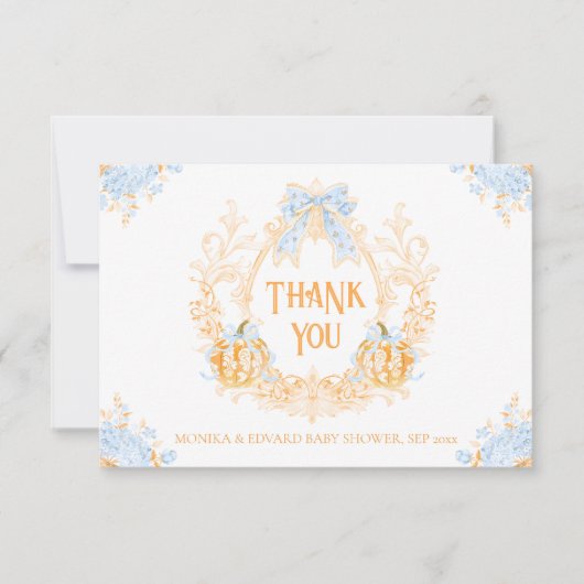 パンプキントイレクレストエレガントボーイベビーシャワー サンキューカード (正面)