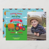 パンプキントラクター誕生日フォトボーイズパーティー 招待状 (正面/裏面)