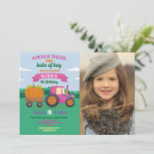 パンプキントラクター誕生日写真パーティーガールズ 招待状 (スタンド正面)