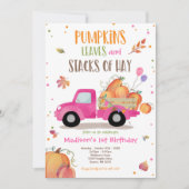パンプキントラックバースデーパーティー秋パンプキン誕生日 招待状 (正面)