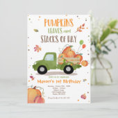 パンプキントラックバースデーパーティー秋パンプキン誕生日 招待状 (スタンド正面)