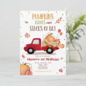 パンプキントラックバースデーパーティー秋パンプキン誕生日 招待状 (スタンド正面)