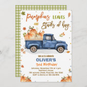 パンプキントラックバースデーパーティー秋パンプキン誕生日 招待状 (正面/裏面)