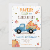 パンプキントラックバースデーパーティ秋パンプキン誕生日 招待状 (正面)