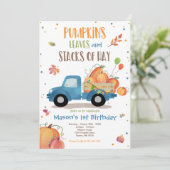 パンプキントラックバースデーパーティ秋パンプキン誕生日 招待状 (スタンド正面)
