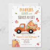 パンプキントラックバースデーパーティ秋パンプキン誕生日 招待状 (正面)