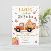 パンプキントラックバースデーパーティ秋パンプキン誕生日 招待状 (スタンド正面)
