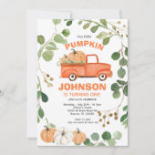 パンプキントラックパーティー秋パンプキン誕生日 招待状 (正面)