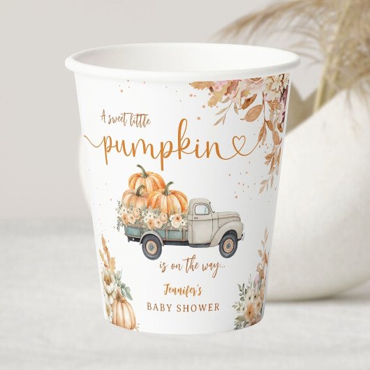 パンプキントラックベビーシャワー秋紙 紙コップ