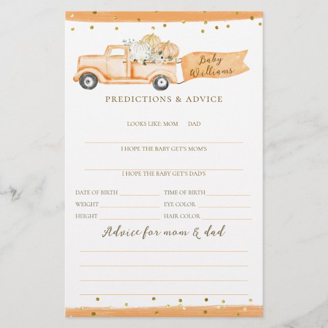 パンプキントラックモダン秋ベビーシャワーゲーム (正面)