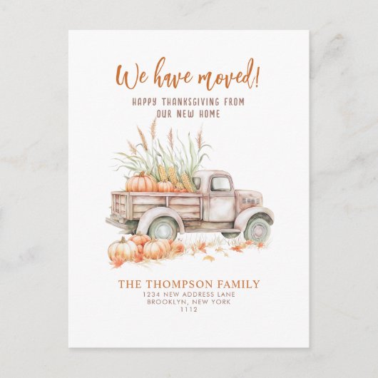 パンプキントラック感謝私たちは移動した シーズンポストカード (正面)