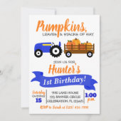 パンプキントラック誕生日招待状ブルートラクター 招待状 (正面)