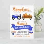 パンプキントラック誕生日招待状ブルートラクター 招待状 (スタンド正面)