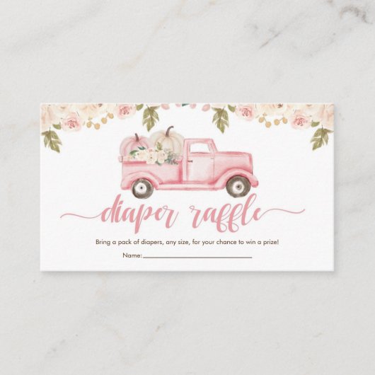 パンプキントラック赤ちゃんシャワーおむつラッフル エンクロージャーカード (正面)