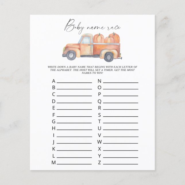 パンプキントラック – ベビー名レースゲーム (正面)