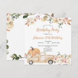 パンプキントラック 30歳誕生日パーティー ラスティック フラワープリント 招待状