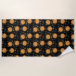 パンプキントリックまたはトリートバケットハロウィン棒つきキャンデー ビーチタオル