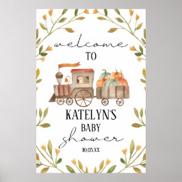 パンプキントレインベビーシャワーウェルカムサイン ポスター