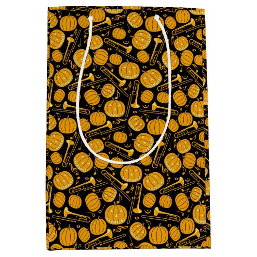 パンプキントロンボーン音楽ノート中抱き枕 ミディアムペーパーバッグ (正面)