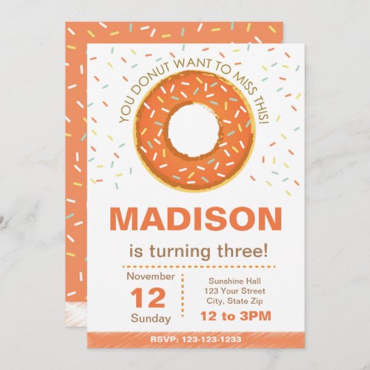 パンプキンドーナツの誕生日招待状 招待状 (正面/裏面)