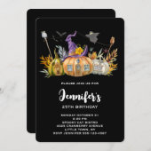 パンプキンハウスウィズ幽霊&こうもり誕生日 招待状 (正面/裏面)