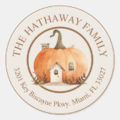 パンプキンハウス差出人住所ラベル ラウンドシール (正面)