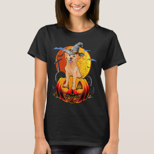 パンプキンハットウィッチ付きゴールデンレトリエバーハロウィーン Tシャツ