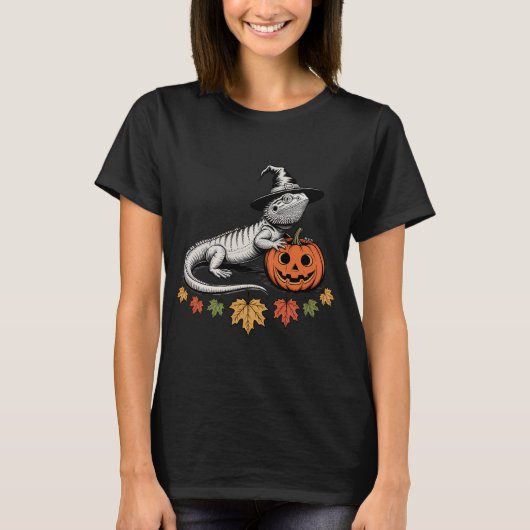 パンプキンハット付きハロウィントカゲ Tシャツ (正面)