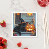 パンプキンハロウィンで眠る黒猫 スタンダードカクテルナプキン (インサイチュ)