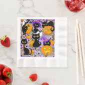 パンプキンハロウィンキャンディブラックキャッツ 縁ありランチョンナプキン (インサイチュ)