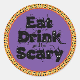 パンプキンハロウィン食べの「飲み物と怖い」ステッカー ラウンドシール