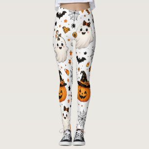 パンプキンハロウィン シームレス パターン かわいいお化けたちと レギンス