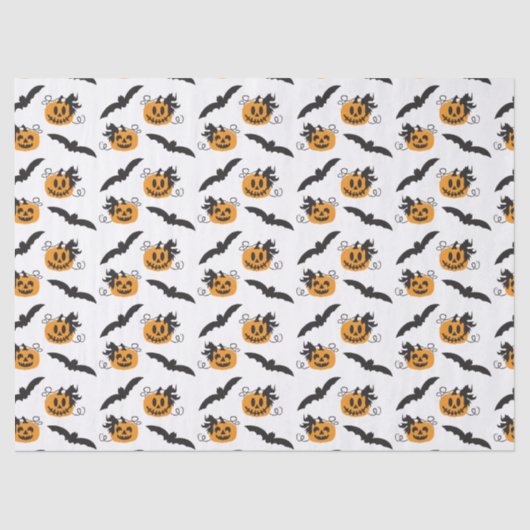 パンプキンハロウィーンのカボチャのちょうちんこうもりパターンブラックオレンジ 薄葉紙 (正面)