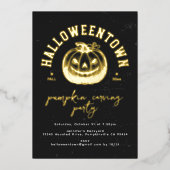 パンプキンハロウィーンのカボチャのちょうちんハローウィンパーティ金ゴールド 箔招待状 (正面)
