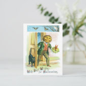 パンプキンハロウィーンのカボチャのちょうちんブラックキャットこうもり ポストカード (スタンド正面)