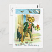 パンプキンハロウィーンのカボチャのちょうちんブラックキャットこうもり ポストカード (正面/裏面)