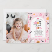 パンプキンハロウィーンの誕生日の写真サンキューカード 招待状 (正面)